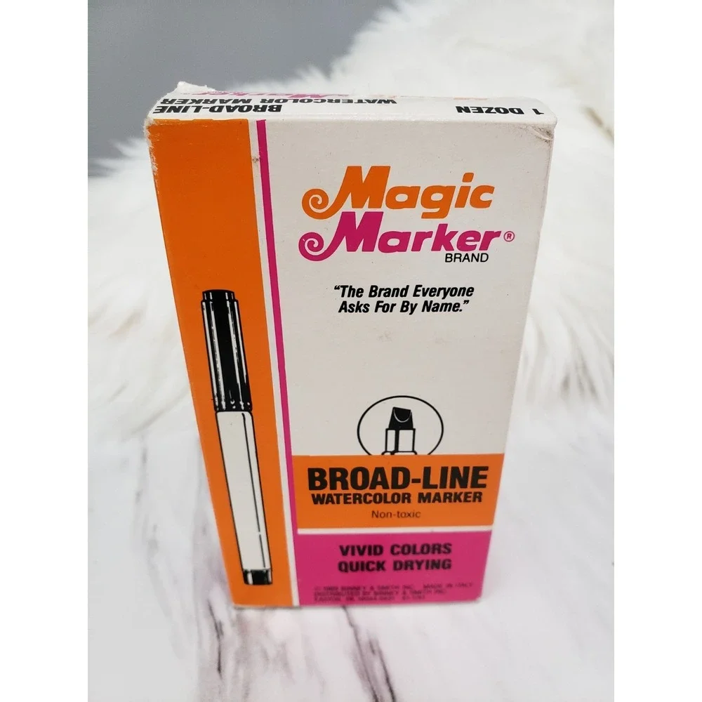 BLUE 12 BOX Vintage MAGIC MARKER Box Of 12 Watercolor Broad Line Liquid Crayons